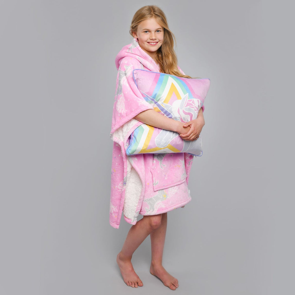 Unicorn Fleece Throw Cosy Kids Soft Blanket - Unicorn Poncho In Pink 75 X 92.5Cm 4