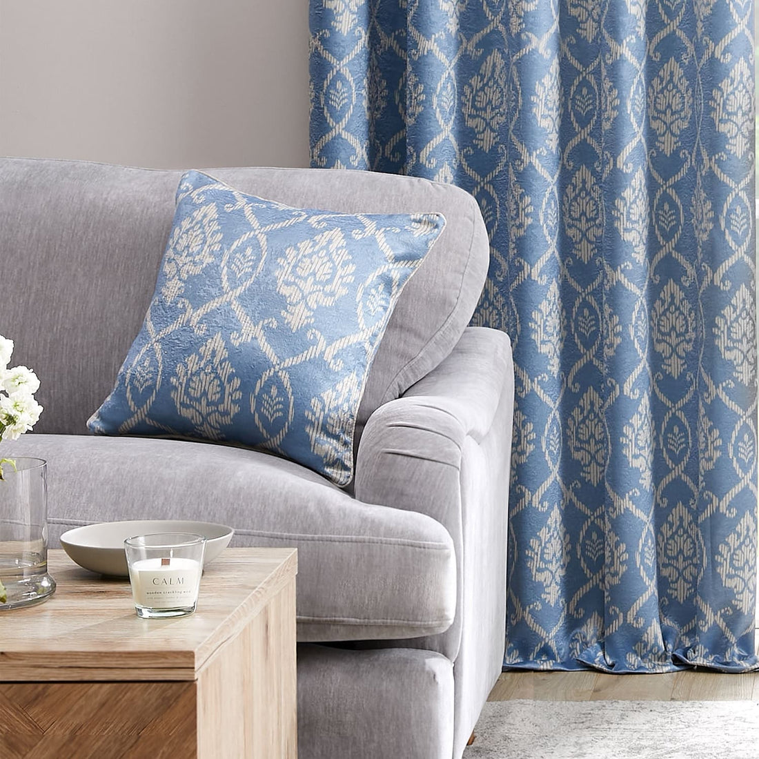 Vivianna Blue Floral Leaf Cushion Cover 43cm x 43cm