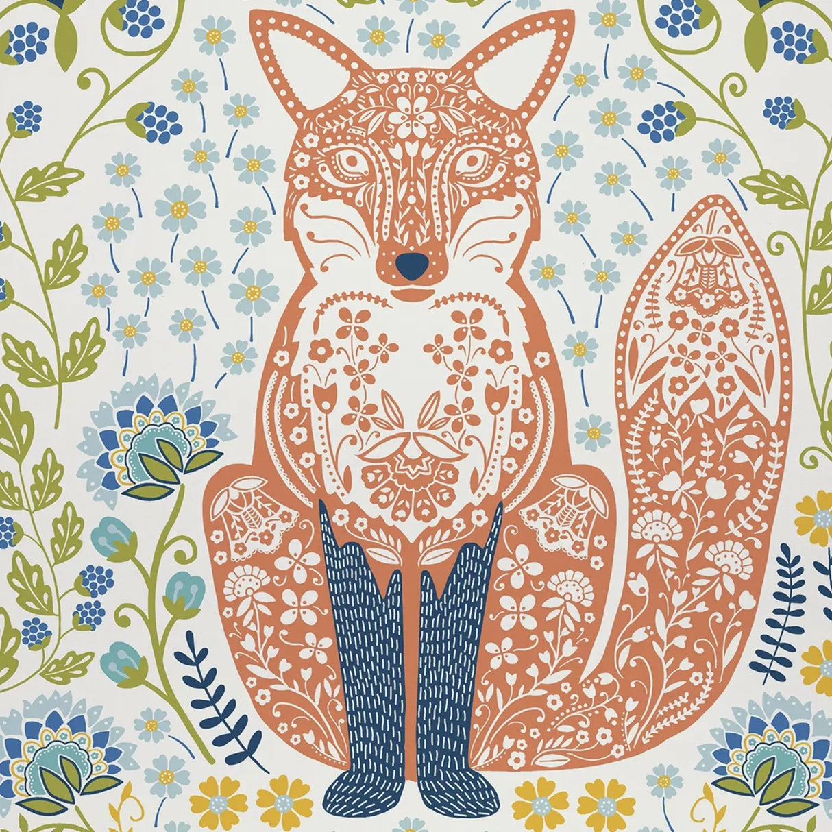 Woodland Fox Cotton Tea Towel in Green