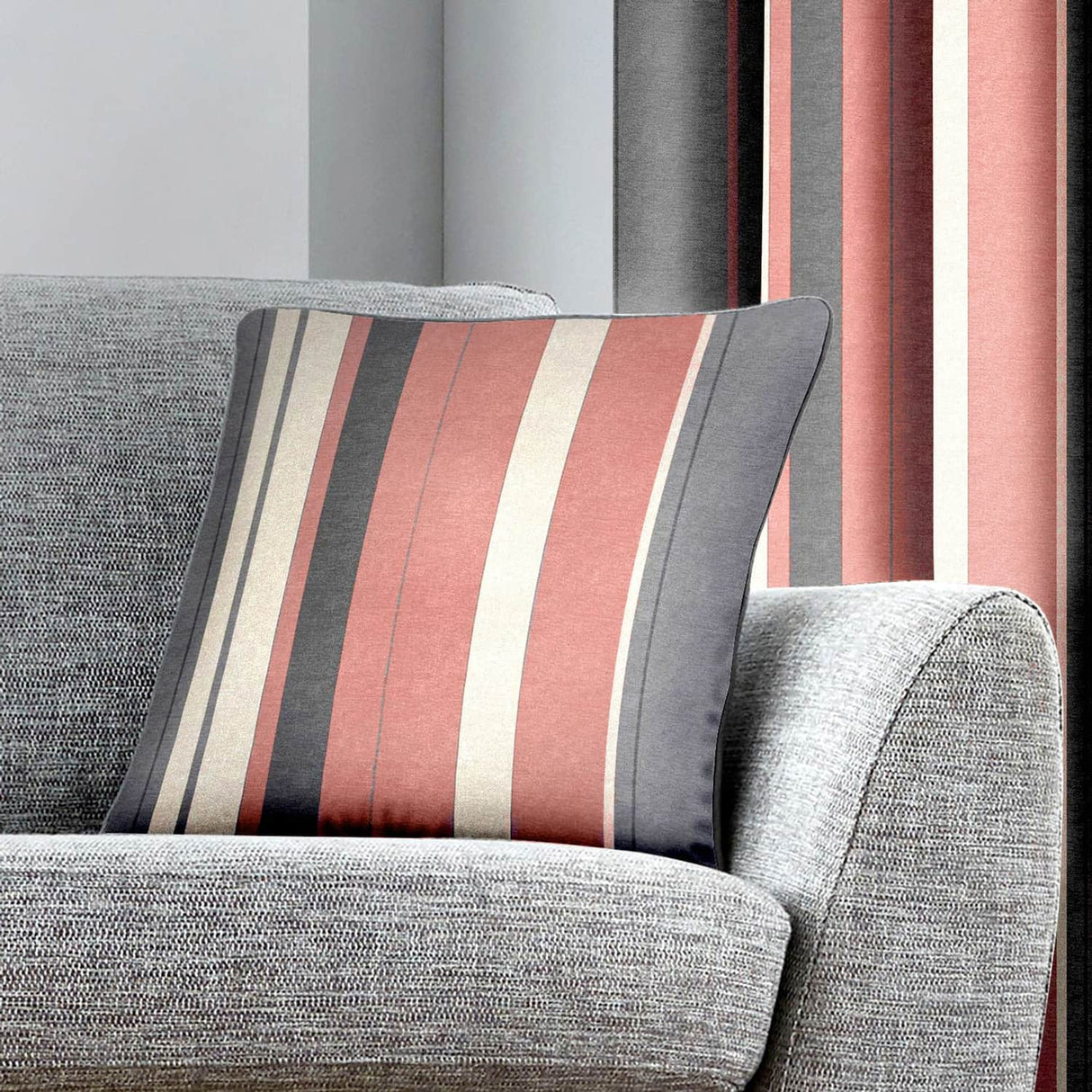 Whitworth Stripe 100% Cotton Cushion Cover 43cm x 43cm - Blush Pink - Whitworth Stripe Cushion In Blush 43 X 43Cm 2