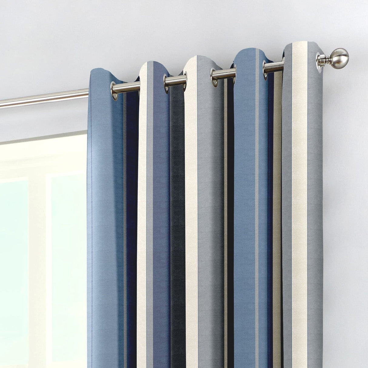 Whitworth Stripe Lined Eyelet Curtains - Blue Light Filtering - Whitworth Stripe Eyelet Curtains In Blue 3
