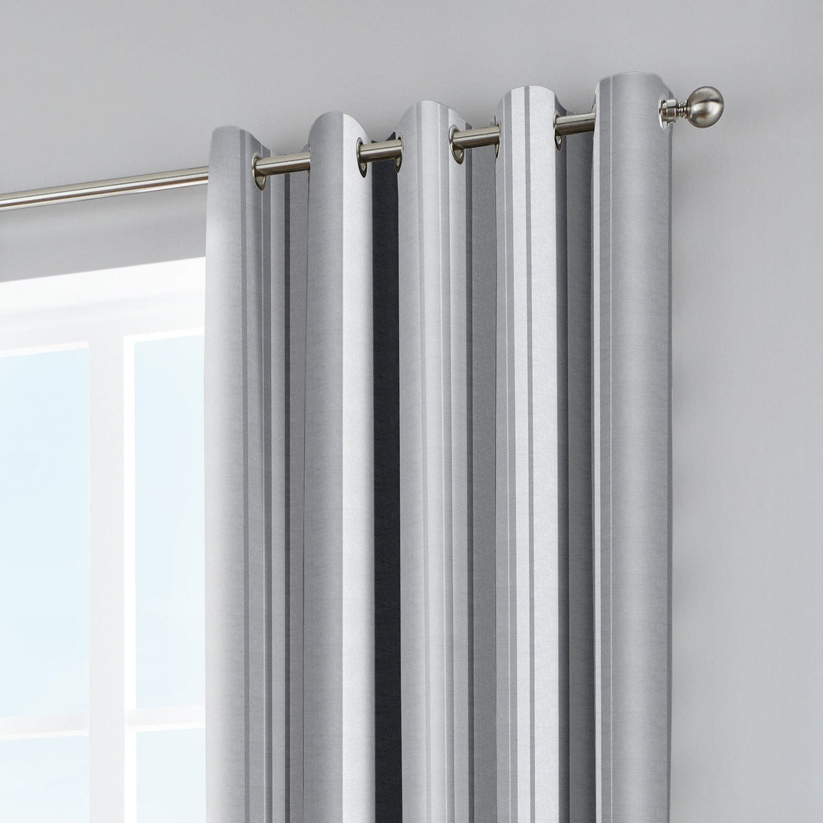 Whitworth Stripe Lined Eyelet Curtains - Grey Light Filtering - Whitworth Stripe Eyelet Curtains In Grey 4