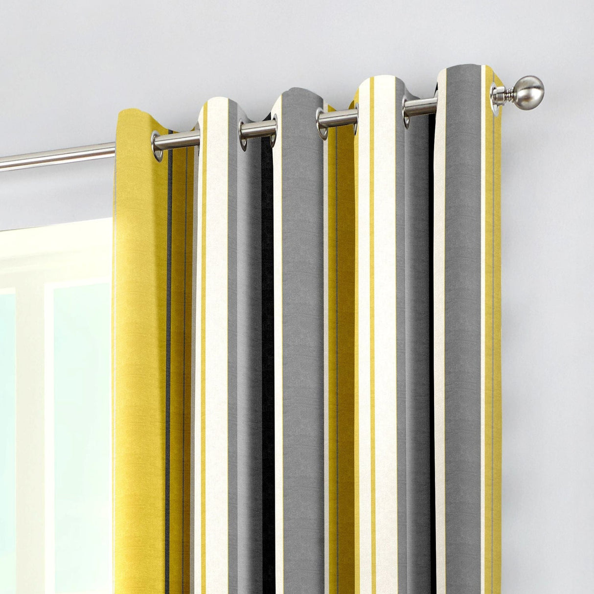 Whitworth Stripe Lined Eyelet Curtains - Ochre Light Filtering - Whitworth Stripe Eyelet Curtains In Ochre 3