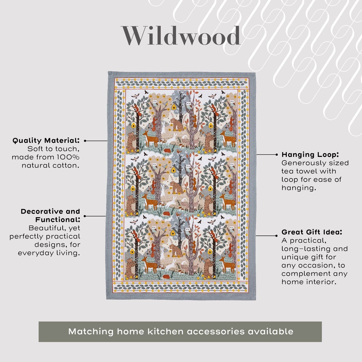 Ulster Weavers Wildwood Animal Print Cotton Tea Towel - Wildwood Cotton Tea Towel In Grey 4