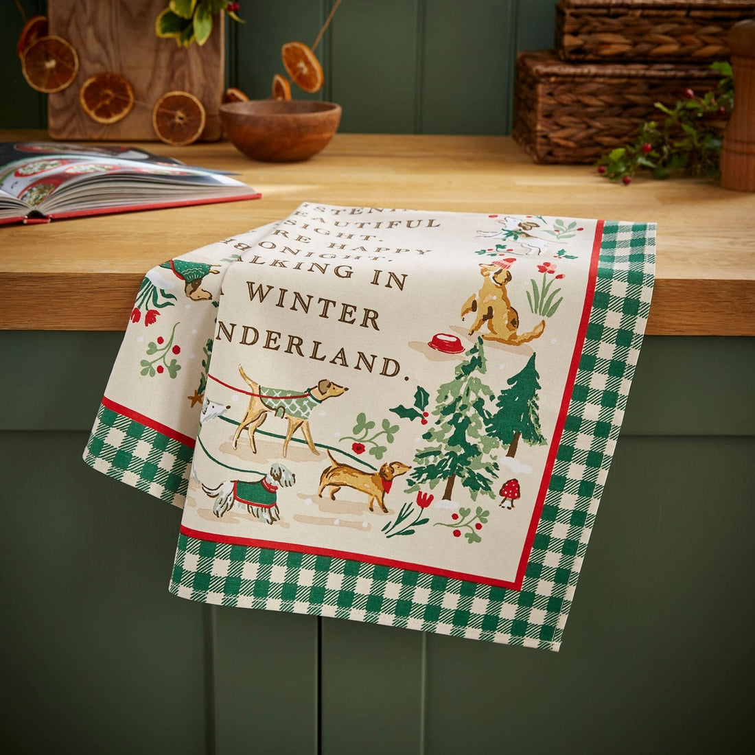 Ulster Weavers Winter Walkies Dog Print Christmas 100% Cotton Tea Towel
