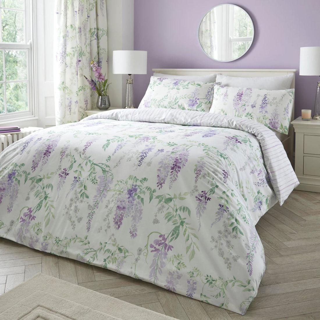 Wisteria Floral Lilac Duvet Cover Bedding Set