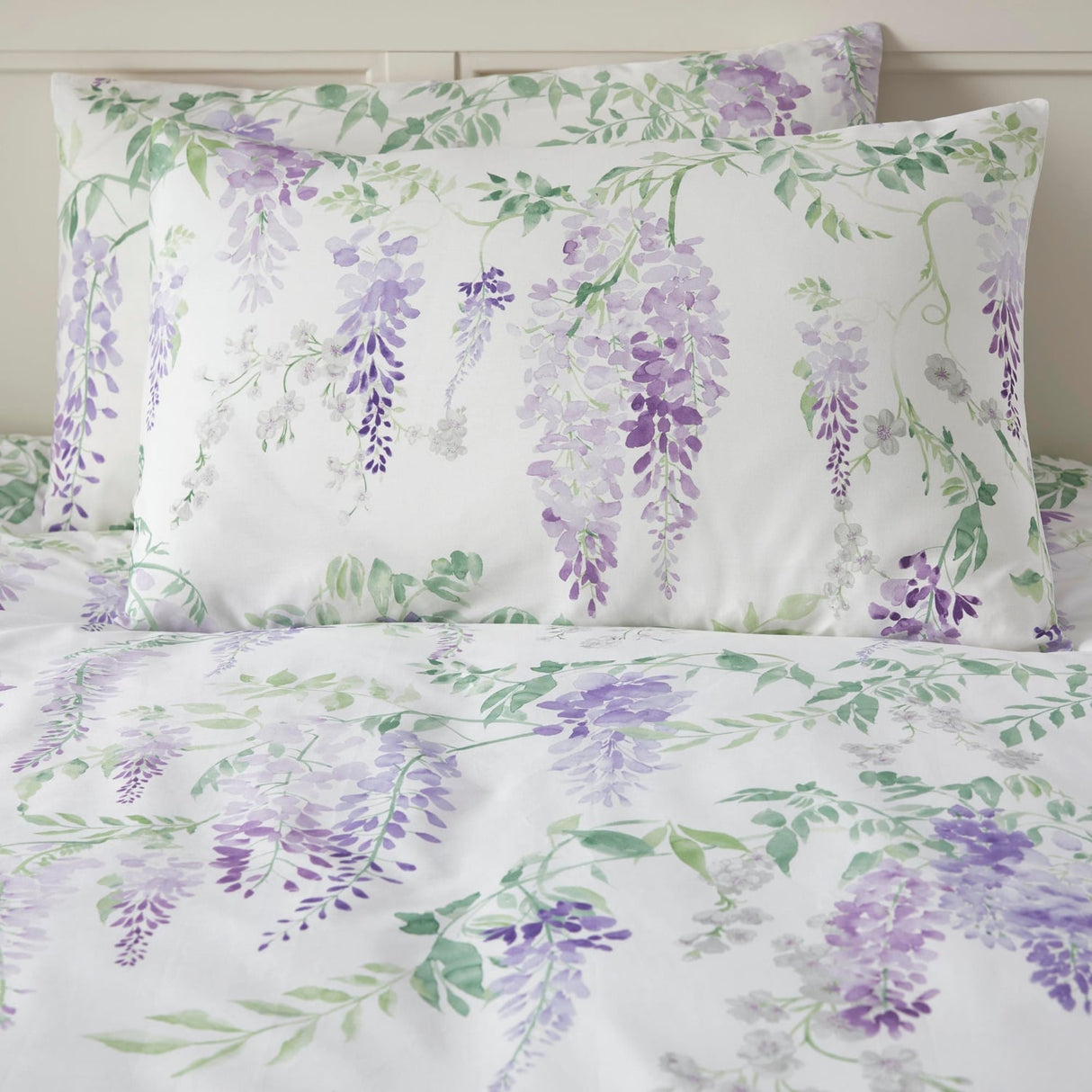 Wisteria Floral Polycotton Duvet Cover Set - Lilac - Wisteria Duvet Cover Set In Lilac 3