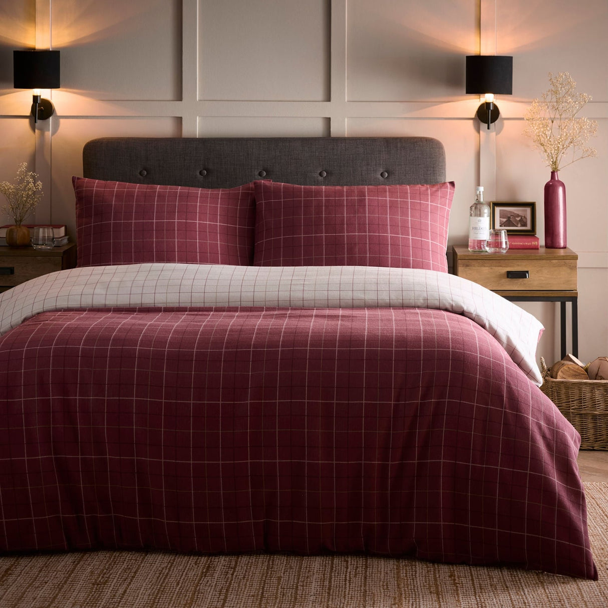 Wynn Flannelette Brushed Cotton Duvet Cover Set - Burgundy
