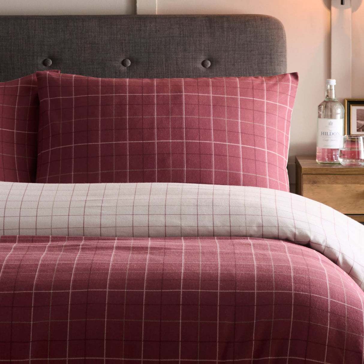 Wynn Flannelette Brushed Cotton Duvet Cover Set - Burgundy - Wynn Duvet Cover Set In Burgundy 2