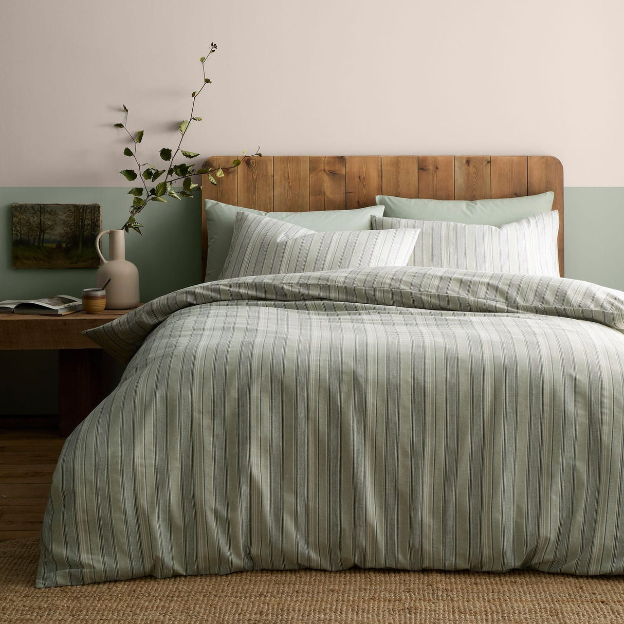 Yarn Dyed Woven 100% Cotton Duvet Cover Set - Green