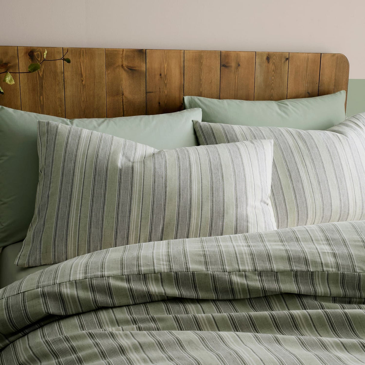 Yarn Dyed Woven 100% Cotton Duvet Cover Set - Green - Yarn Dyed Woven Wide Stripe Duvet Cover Set In Green 2