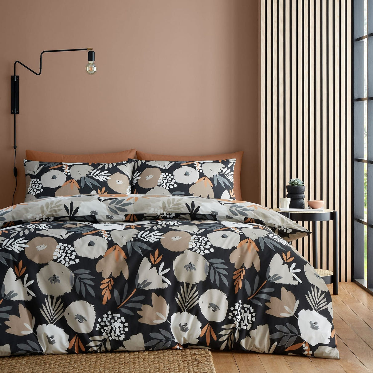 Yasmin Floral Polycotton Duvet Cover Set - Black