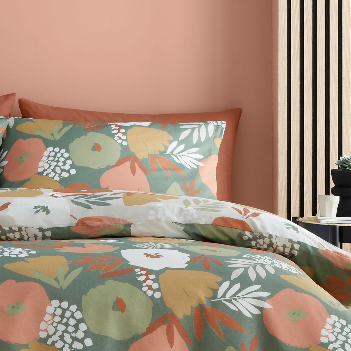 Yasmin Floral Polycotton Duvet Cover Set - Green - Yasmin Duvet Cover Set In Green 2