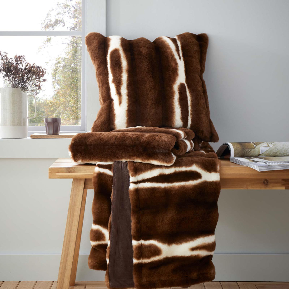 Catherine Lansfield Flint Faux Fur Chocolate Filled Cushion 4