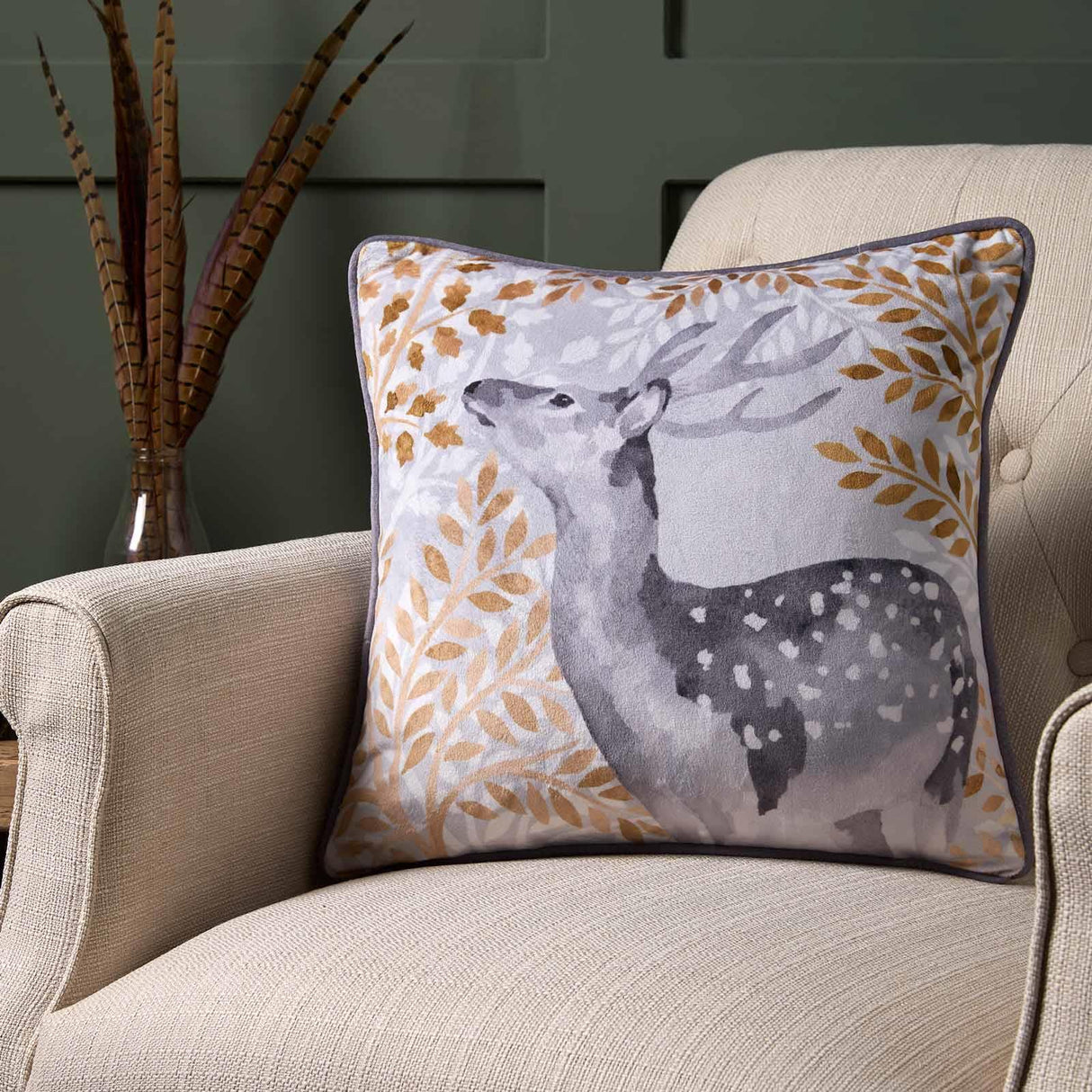 Dreams & Drapes Lodge Forest Animals Green Floral Cushion Cover 43cm x 43cm 5