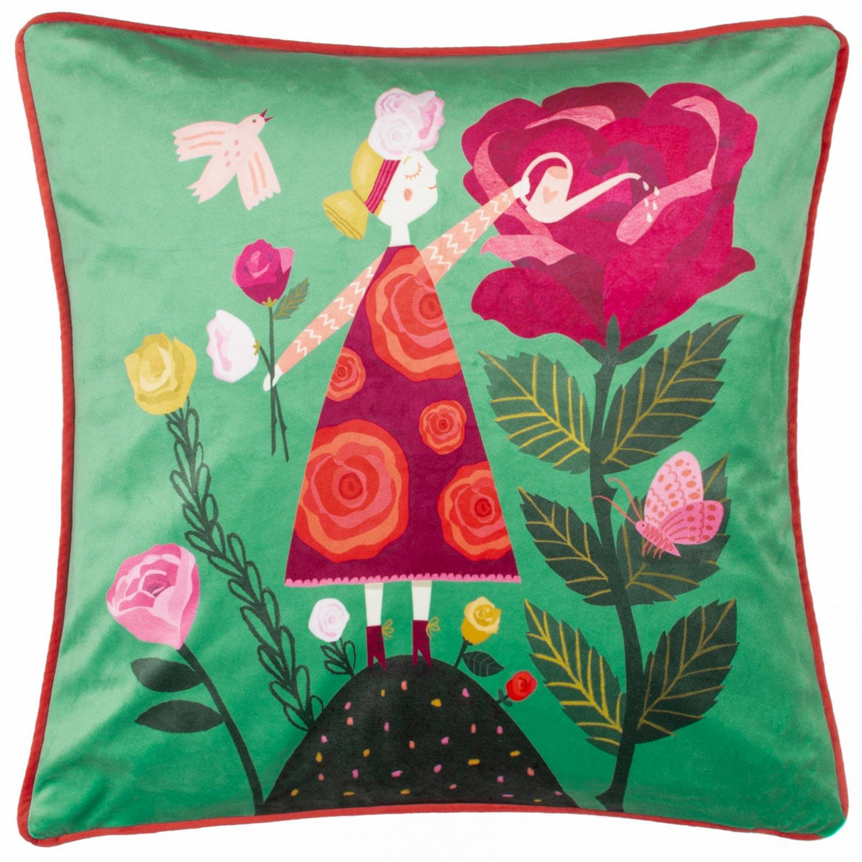Flower Girl Illustrated Velvet Cushion Cover 17" x 17" by Kate Merritt 2