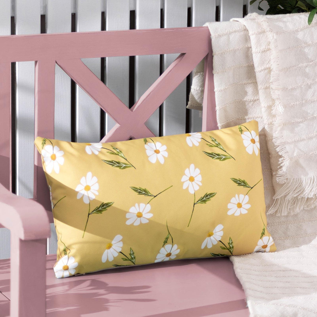 Daisies Floral Outdoor Cushion Cover Yellow by Wylder Nature