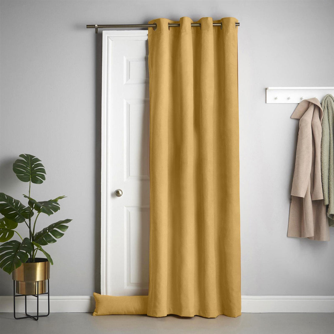 Eyelet Ochre Velvet Chenille Thermal Blackout Door Curtain 55 x 84 Inch