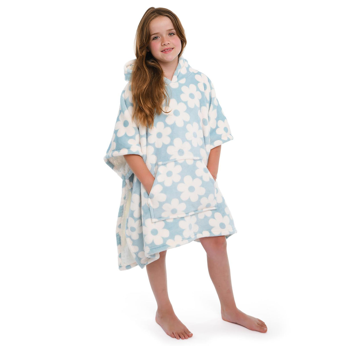 Bedlam Retro Flower Sherpa Fleece Cosy Kids Poncho Throw 3
