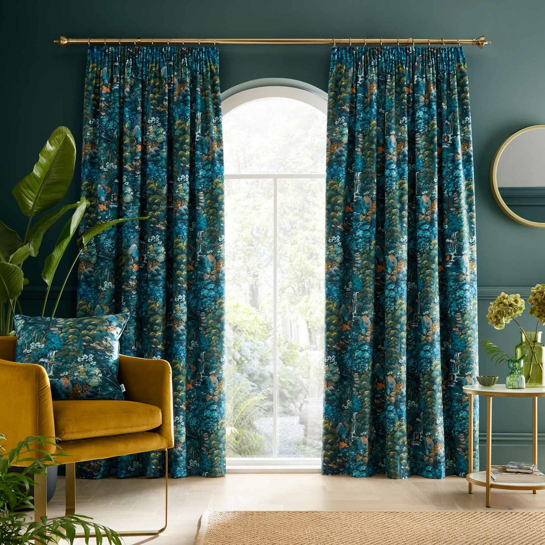 RHS Garden Walk Velvet Pencil Pleat Tape Top Curtains
