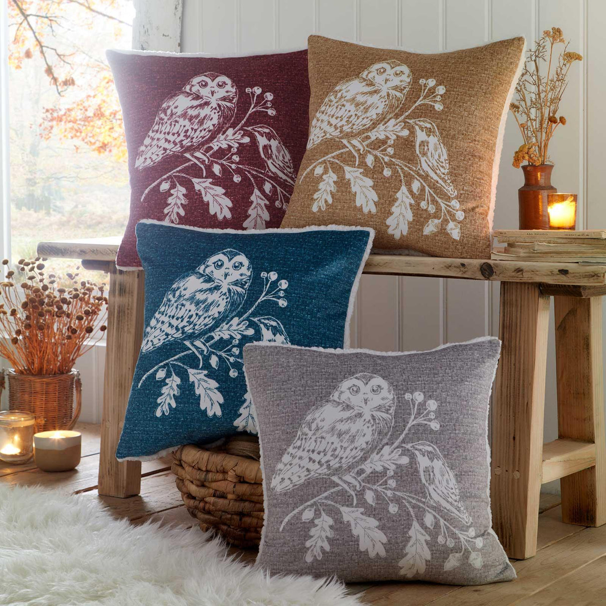 Dreams & Drapes Woodland Owls Cosy Lodge Cushion Cover 43cm x 43cm 2