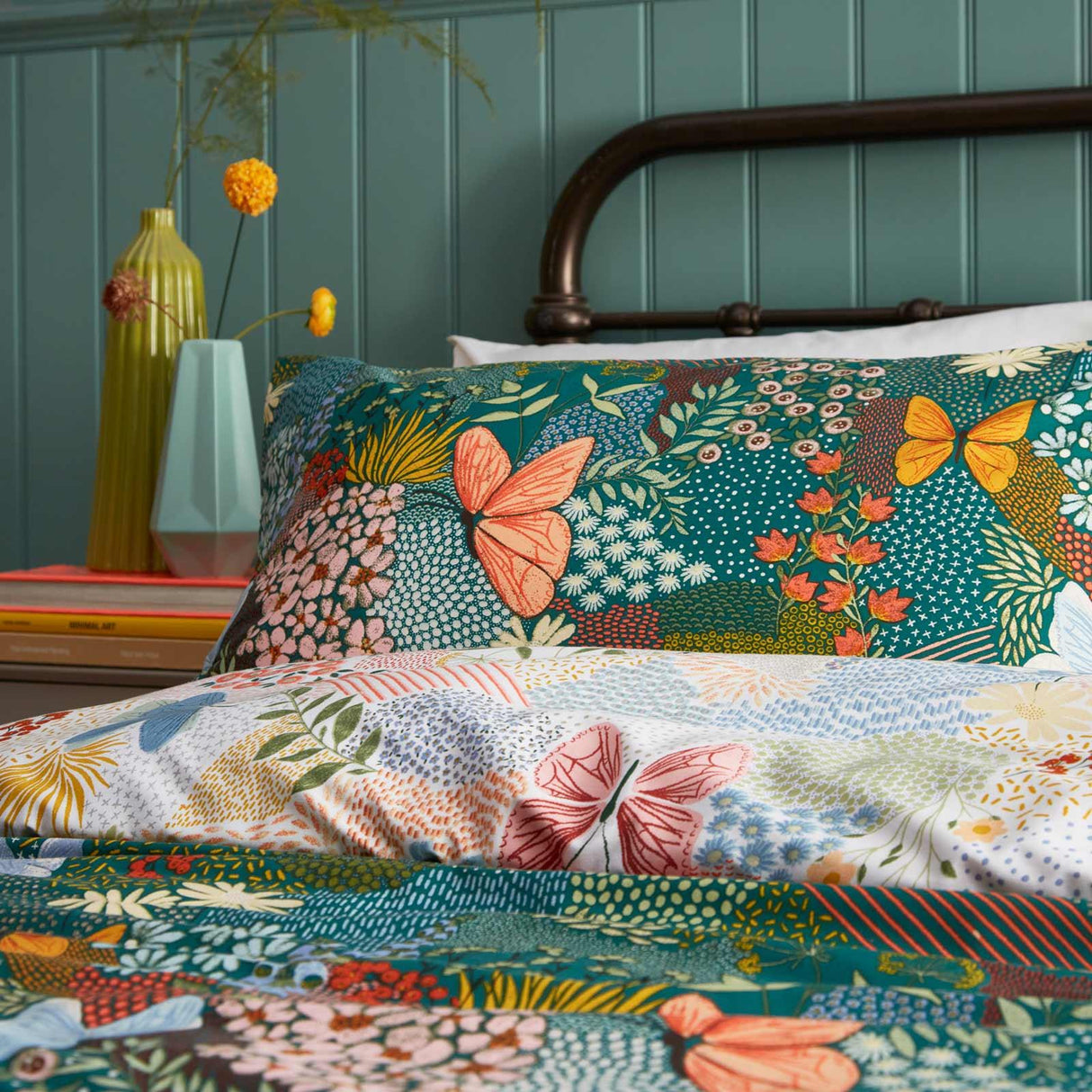 Forage Floral Teal Duvet Cover Set