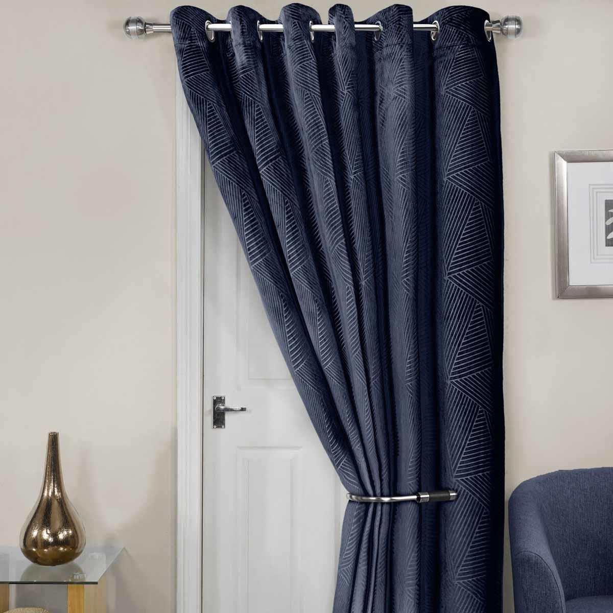 Midnight Thermal Eyelet Door Curtain Embossed Velvet Woven Design by Emma Barclay