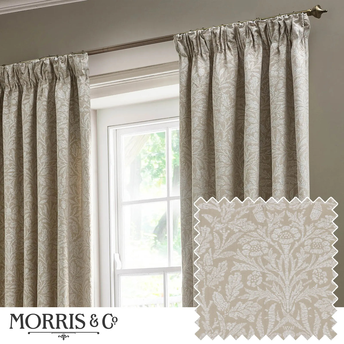 Acorn Tonal Linen Thermal Dimout Pencil Pleat Curtains - additional product view 1