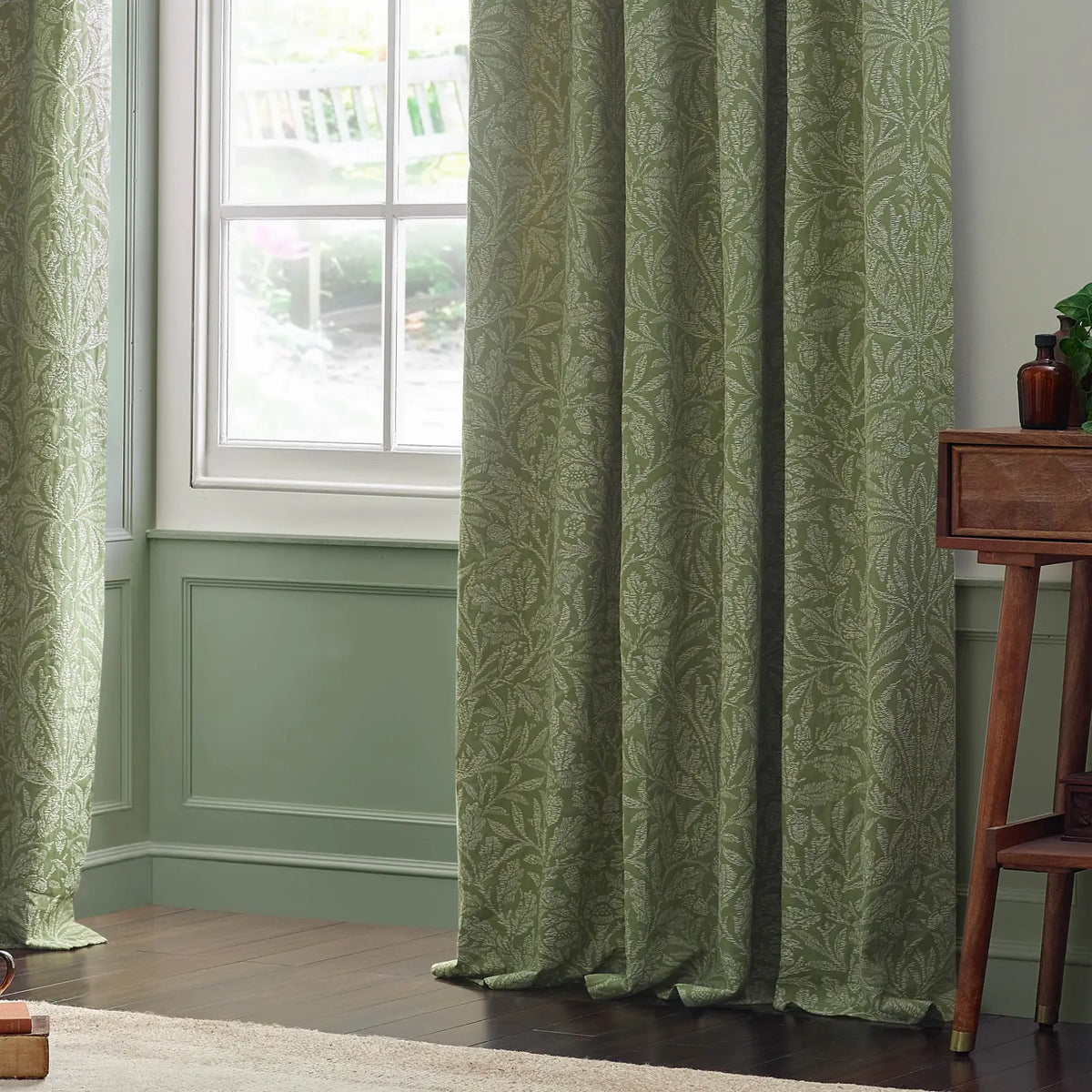 Acorn Tonal Sage Thermal Dimout Pencil Pleat Curtains - additional product view 3