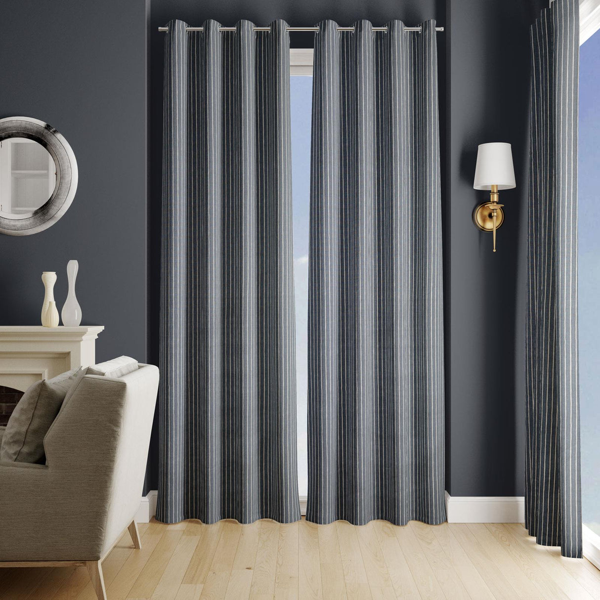 Pencil Stripe Midnight Made To Measure Curtains by Style Furnishings