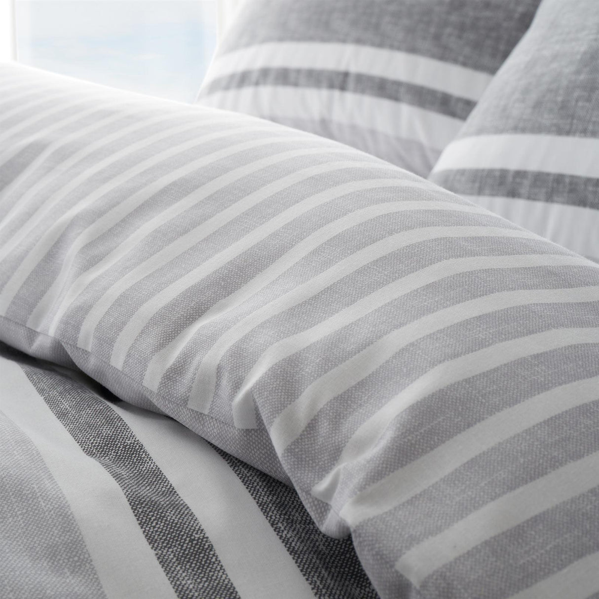 Textured Banded Stripe Charcoal Duvet Cover Set