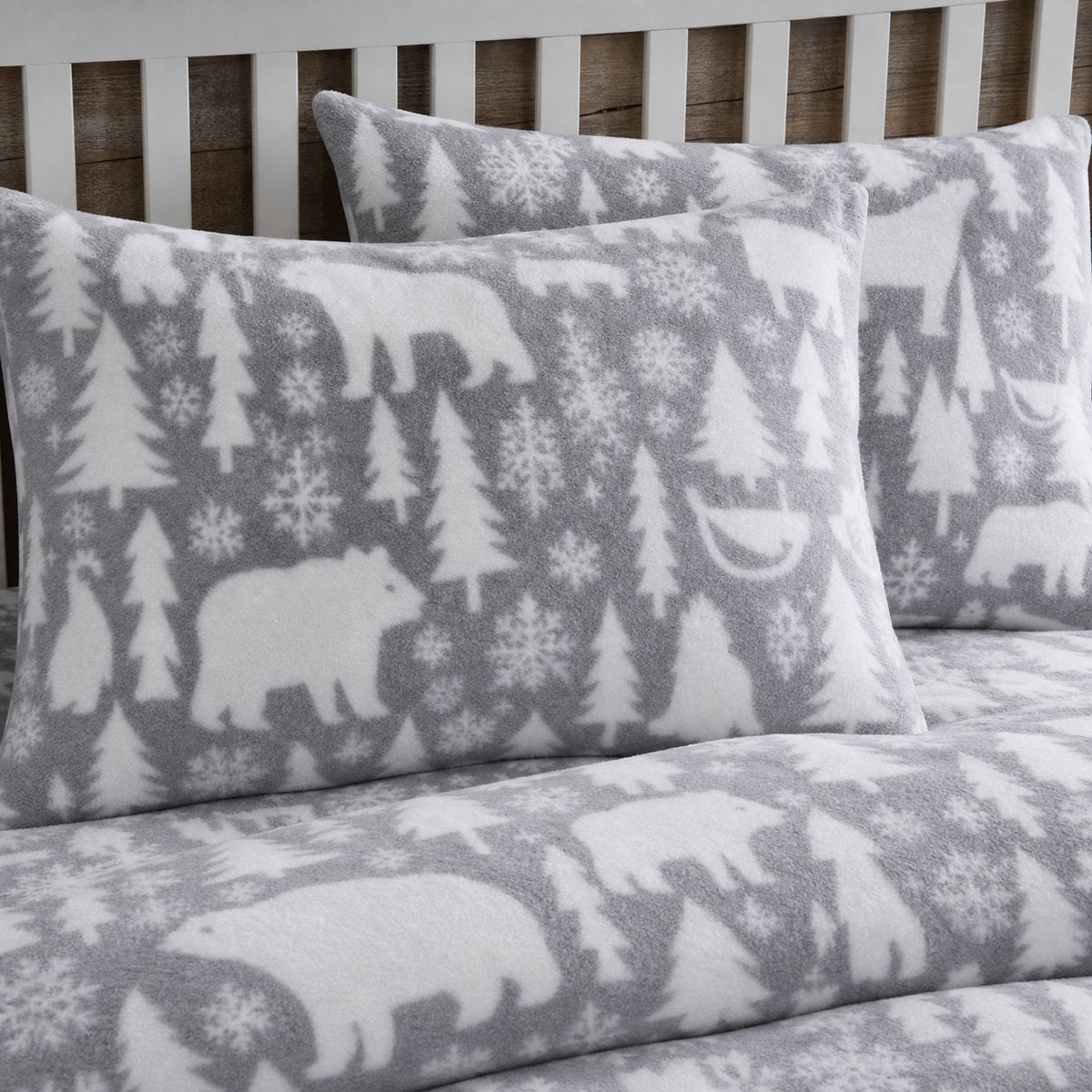 Close-up of matching Arctic Animals Cosy Microfibre Duvet Cover Set pillowcases showing the pattern and fabric detail