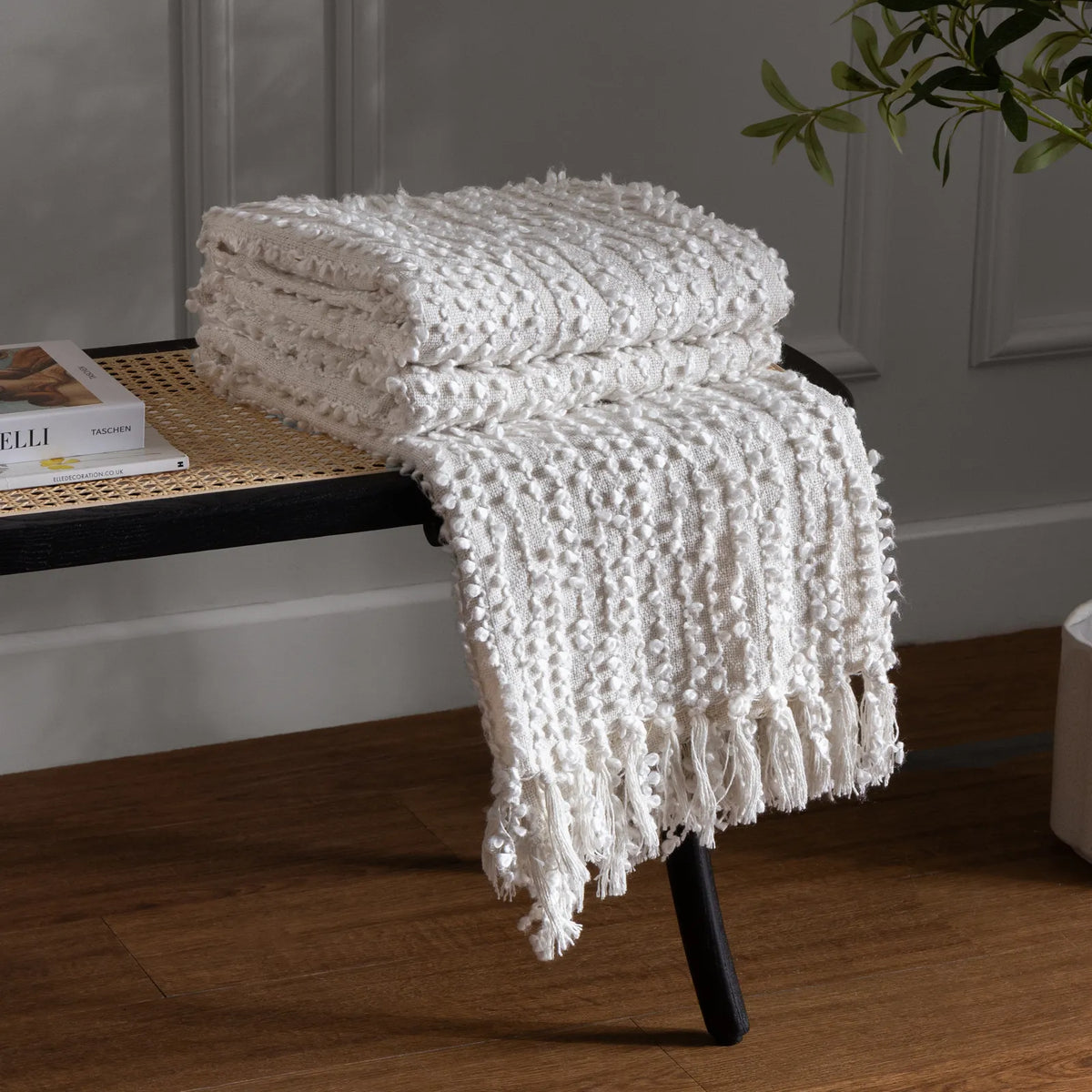 Arvo Woven Tasselled Boucle Natural Throw Blanket 130cm x 180cm - additional product view 1