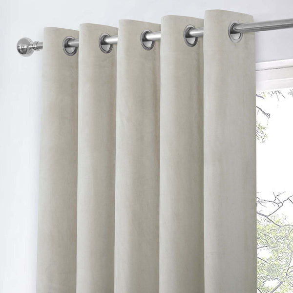 Asha Recycled Velour Eyelet Curtains Natural - Ideal