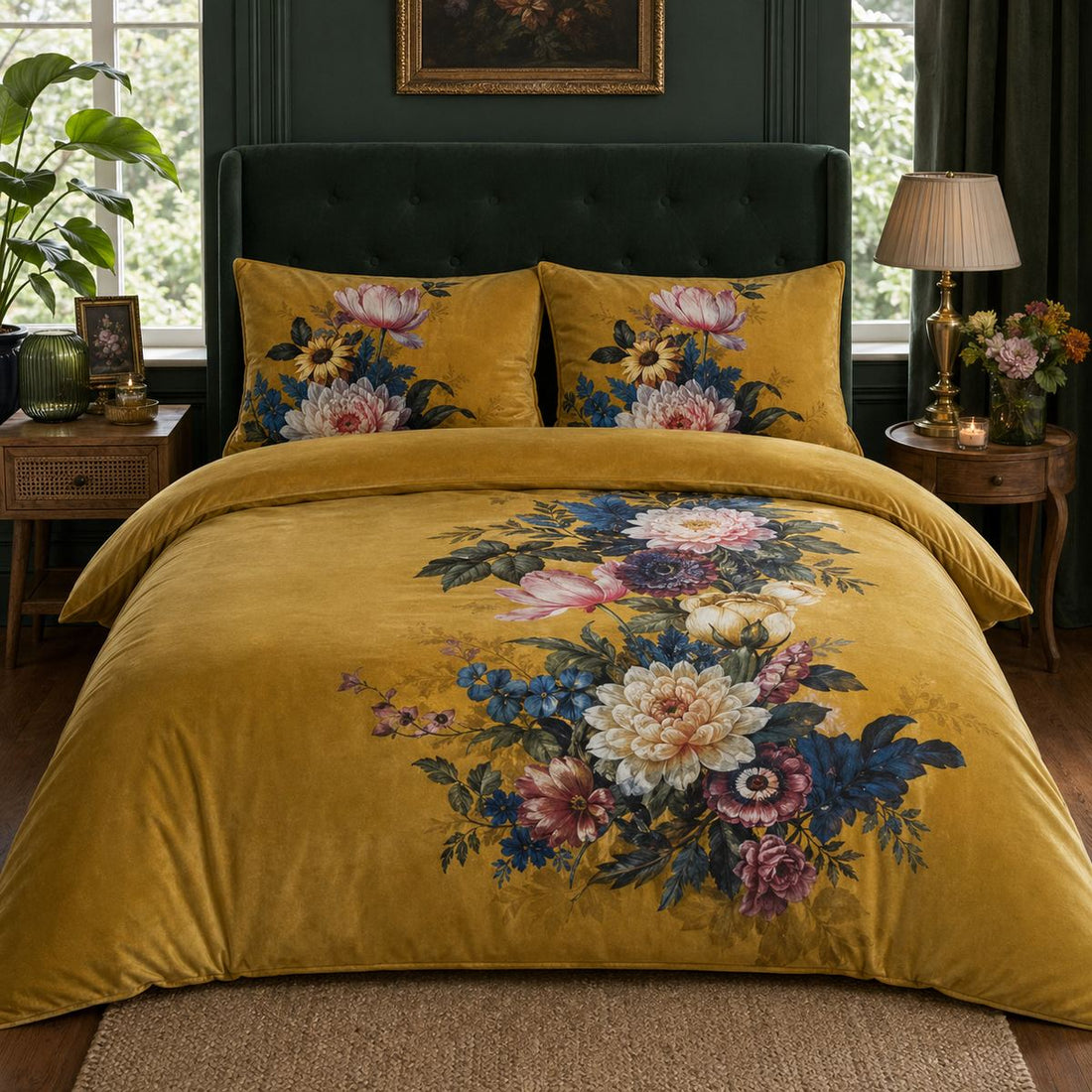 Ashington Floral Velvet Duvet Cover Set