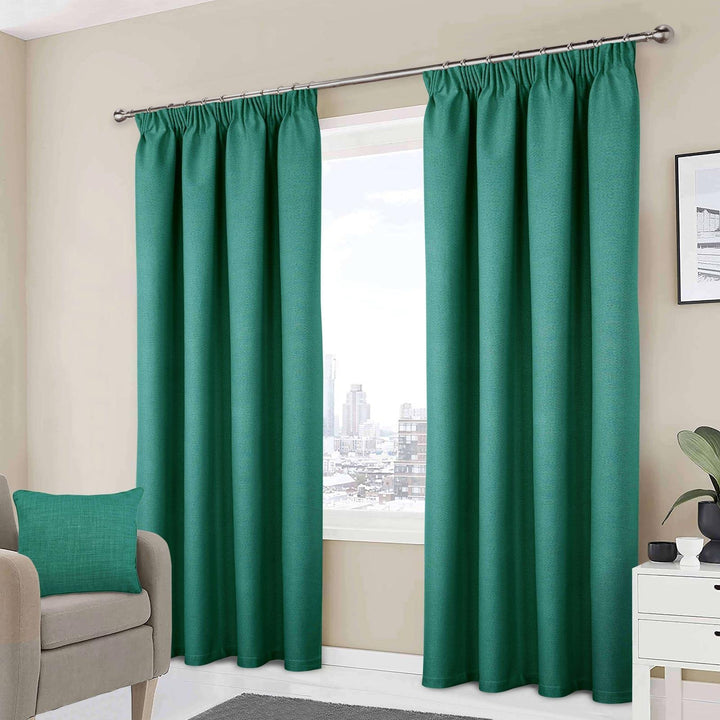 Athos Blackout Tape Top Curtains Green - Ideal