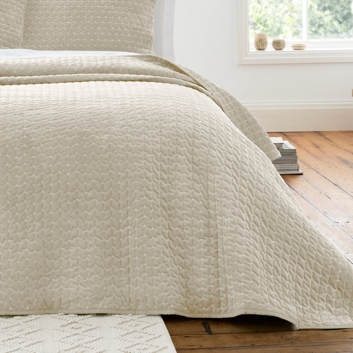Bianca Fine Linens Attica Velvet Bedspread - Natural