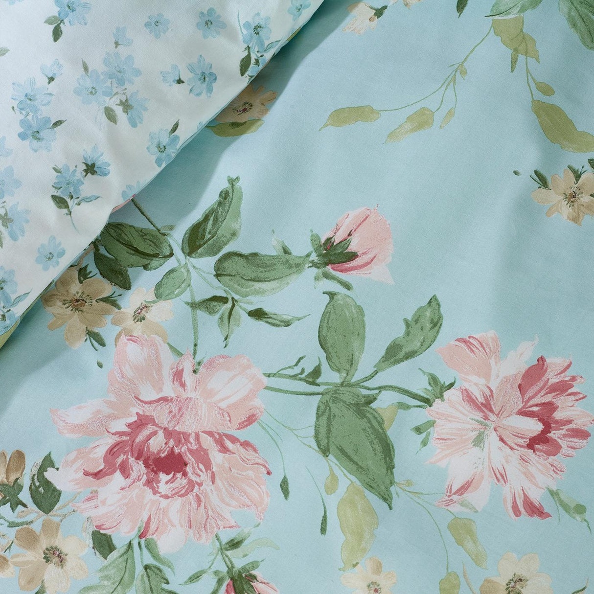 Catherine Lansfield Avebury Floral Reversible Duvet Cover Set with Pillowcase Duck Egg Blue
