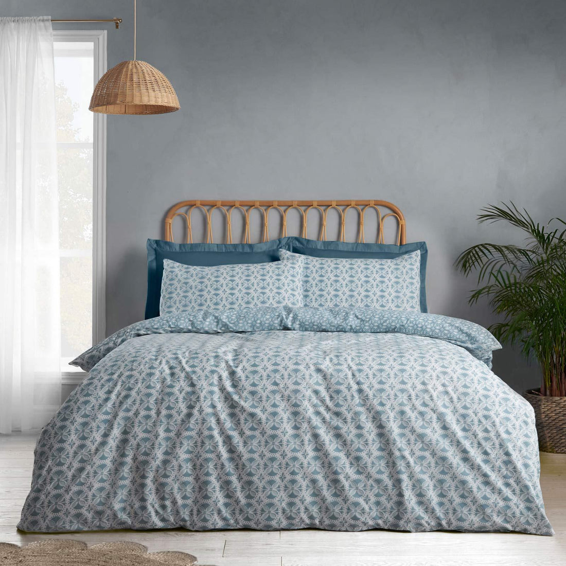 Catherine Lansfield Sardinia Tile Blue Duvet Cover Set