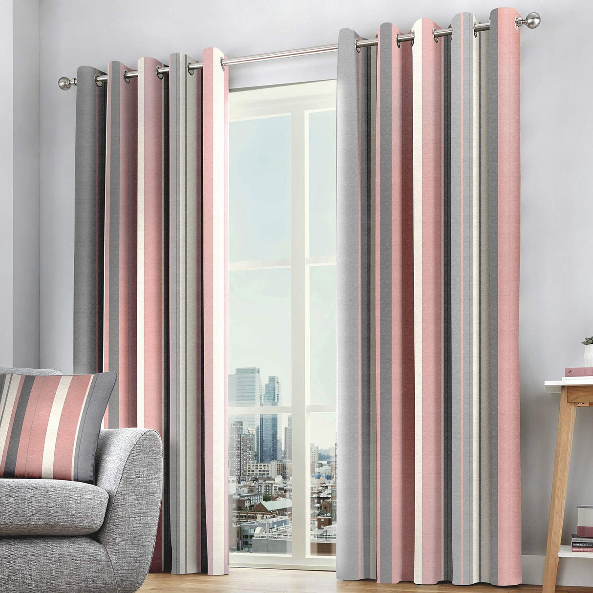 Whitworth Stripe Lined Eyelet Curtains by Fusion