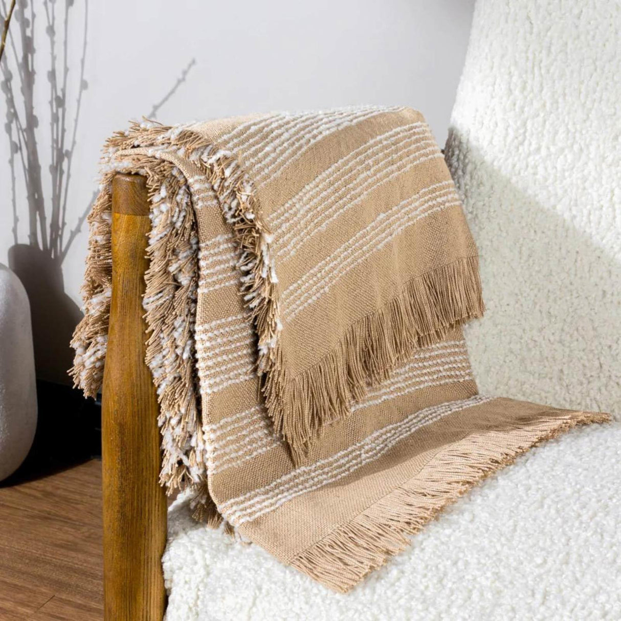 Jour Woven Fringed Throw Blanket 130cm x 180cm by furn.