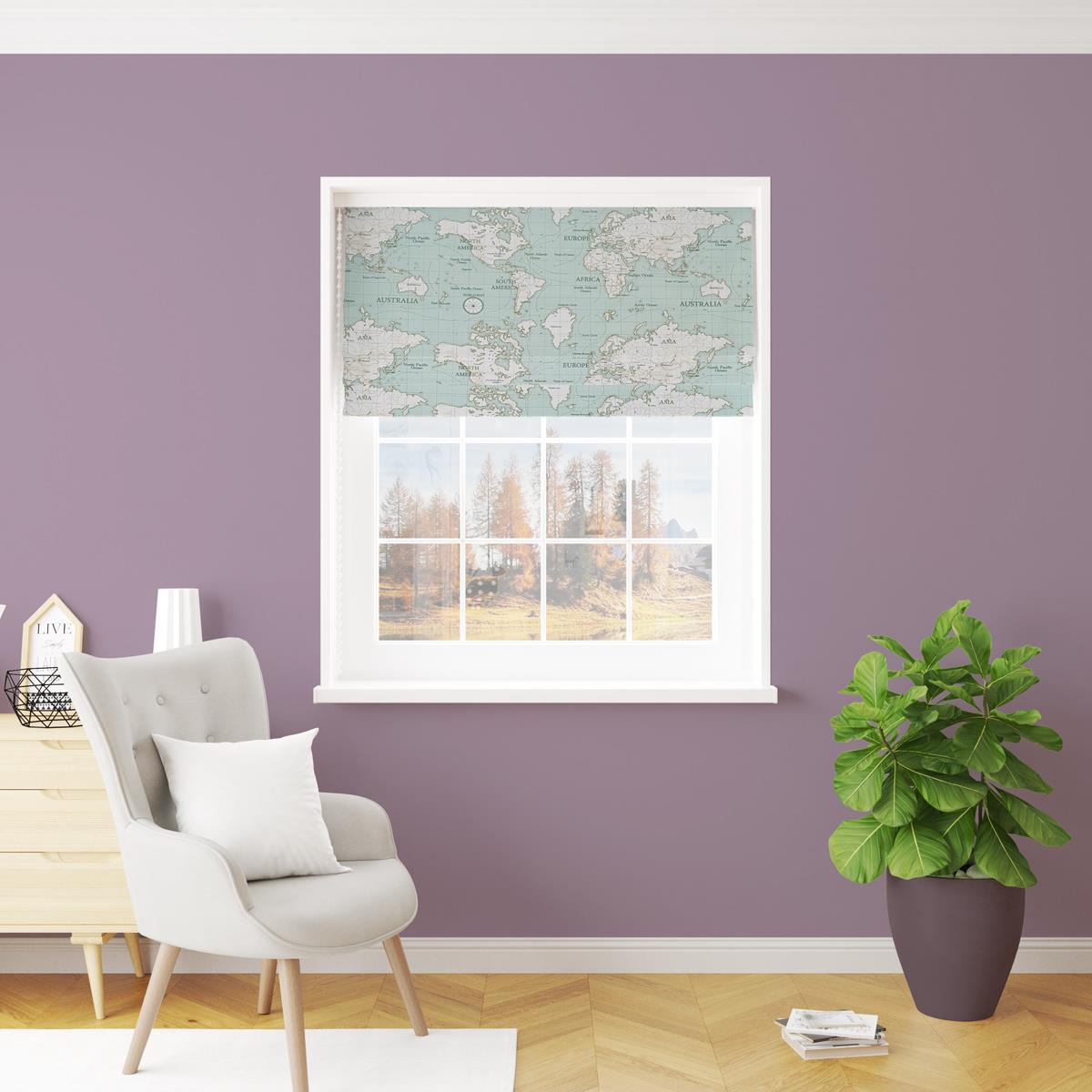 Maps Duck Egg Made To Measure Roman Blind by Style Furnishings