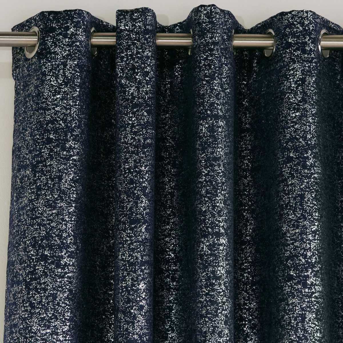 Halo Metallic Thermal Eyelet Curtains Navy 46" x 54" by Enhanced Living
