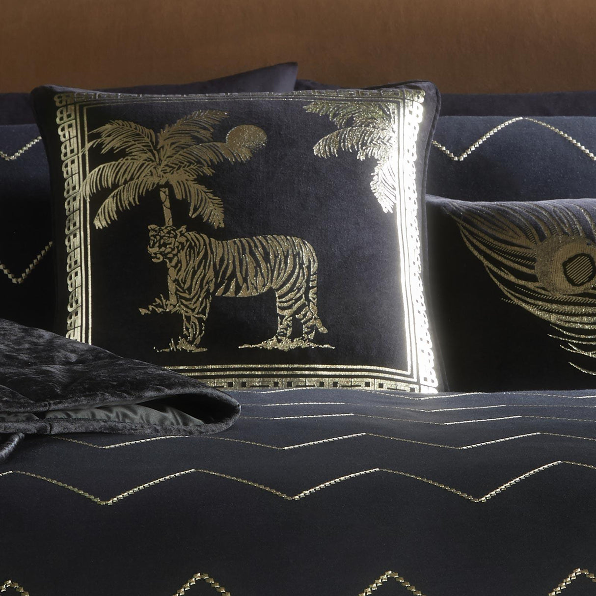 Laurence Llewelyn-Bowen Tiger Tiger Gold Velvet Filled Cushion