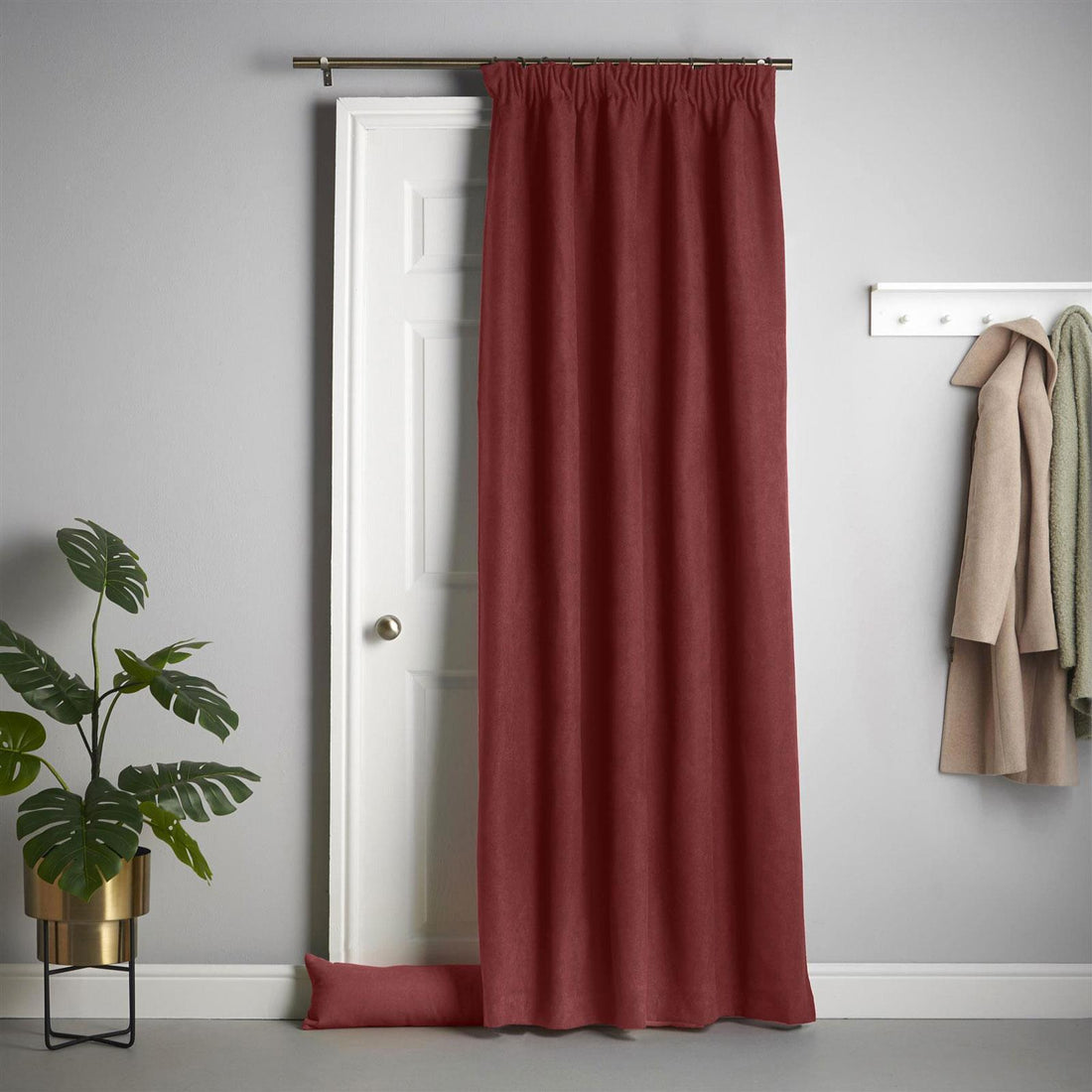 Tape Top Red Velvet Chenille Thermal Blackout Door Curtain 55 x 84 Inch