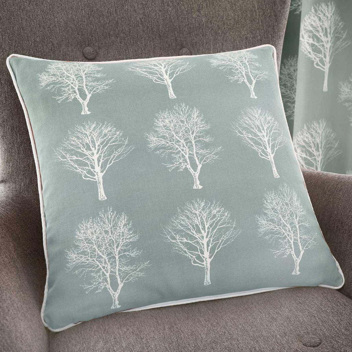 Fusion Woodland Trees Duck Egg Patterned Cushion Cover 43cm x 43cm 4