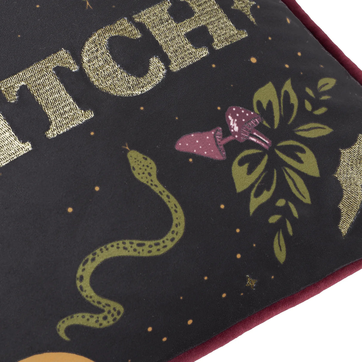 Bad Witch Embroidered Velvet Cushion Cover Black Magic 30 x 50cm - image 5
