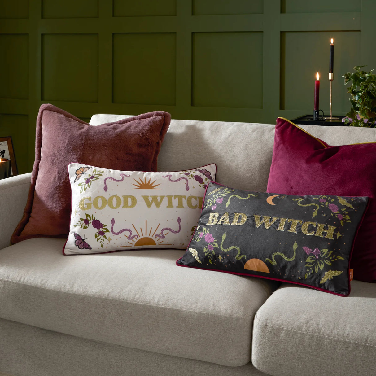 Bad Witch Embroidered Velvet Cushion Cover Black Magic 30 x 50cm - image 6