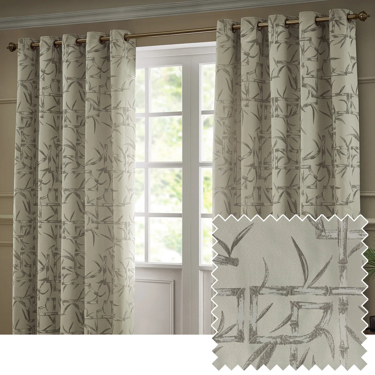 Bamboo Fully Lined Jacquard Eyelet Curtains Champagne - image 2