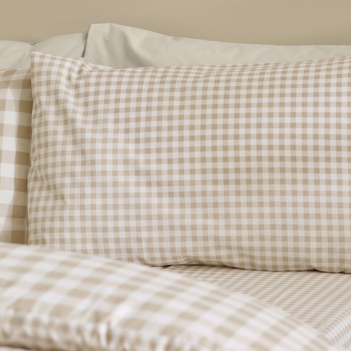 Catherine Lansfield Bamford Gingham Check Reversible Duvet Cover Set with Pillowcase Natural